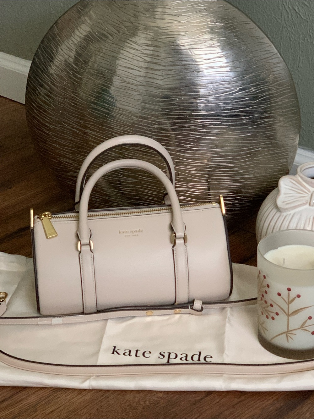 kate spade Pale Pink Mini Barrel Satchel with Gold Hardware